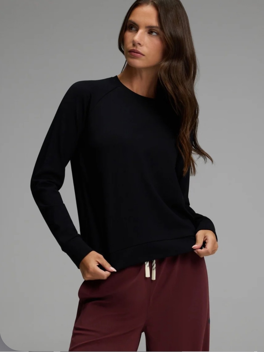 COZY EARTH Women’s Brushed  Bamboo Cotton Crewneck Pullover Top Black